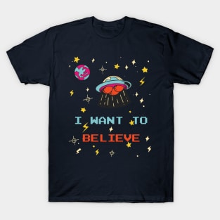 I Want To Believe Blue UFO Doodle T-Shirt